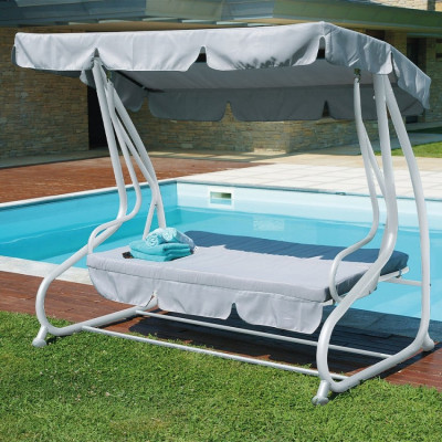 Dondolo da giardino 3 posti in tessuto con tetto regolabile Relax