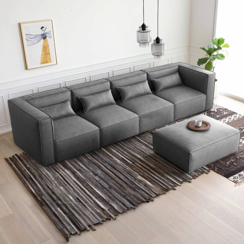 Divano 4 posti modulare moderno in tessuto con chaise longue Betulla