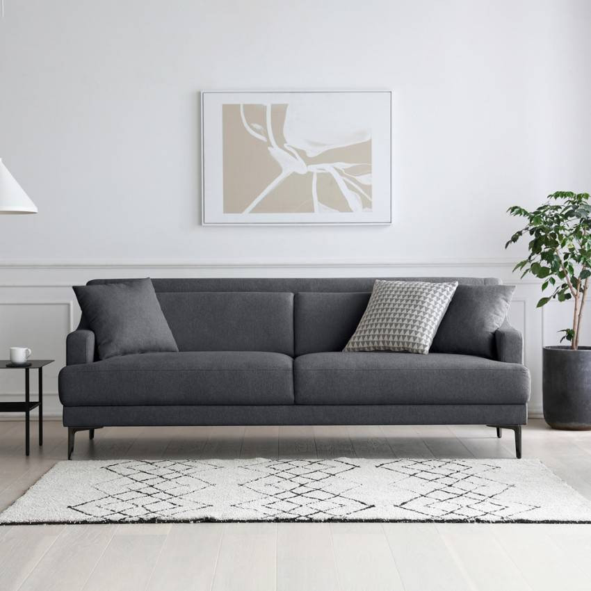 Divano 3 posti confortevole design piedi metallo tessuto nero Dracena