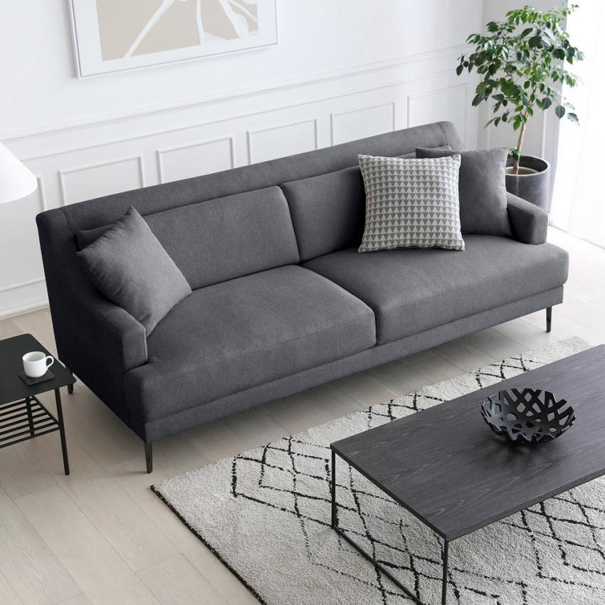 Divano 3 posti confortevole design piedi metallo tessuto nero Dracena