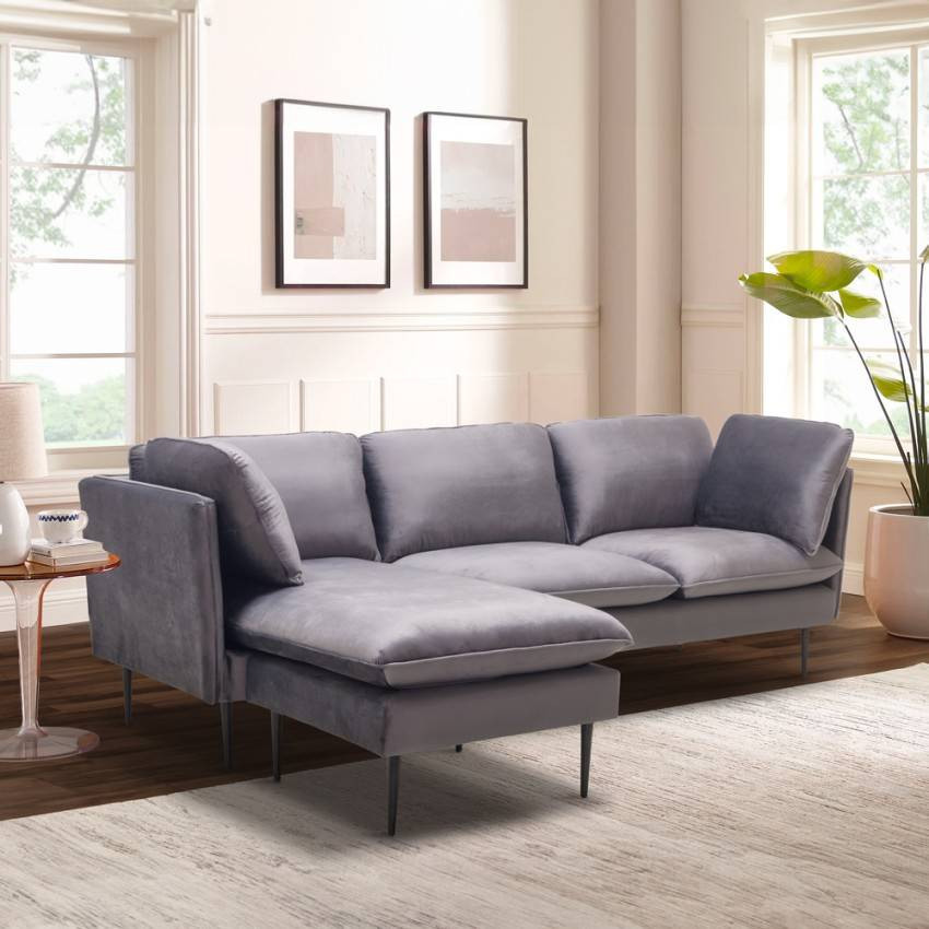 Divano ad angolo 3 posti modulabile grigio piedi neri Cinnamomum