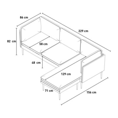 Divano ad angolo 3 posti modulabile grigio piedi neri Cinnamomum
