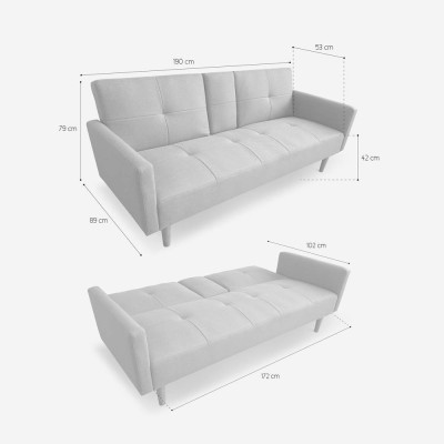 Divano letto 2 posti bracciolo porta bicchieri nordico Pino cembro