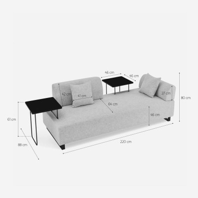 Divano modulabile 3 posti con cuscini e tavolini inclusi Pino mugo