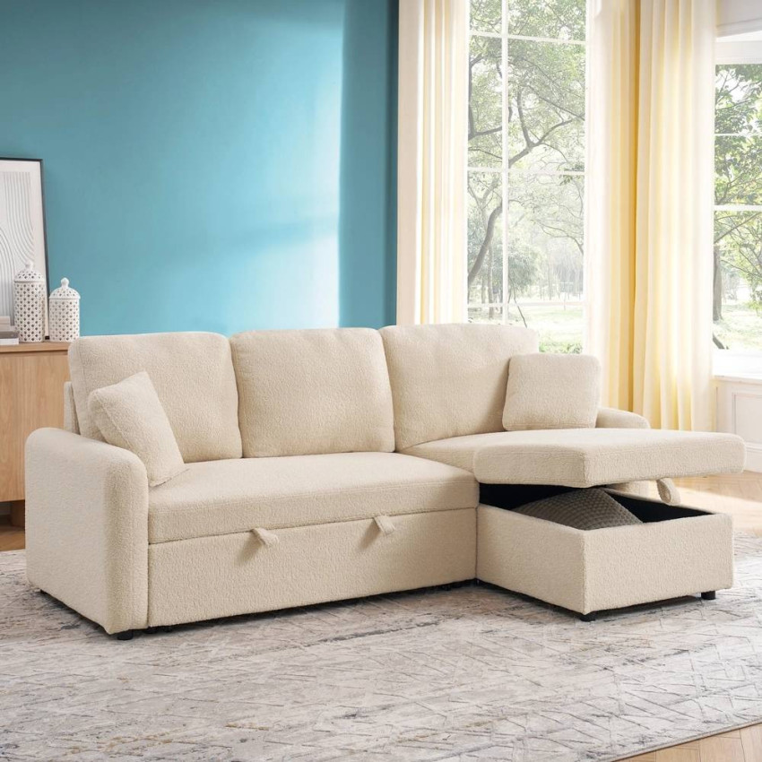 Divano ad angolo convertibile 3 posti chaise longue bouclé Tamanu