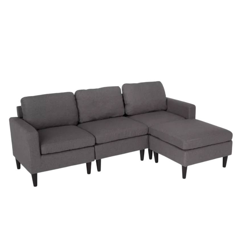 Divano 3 posti chaise longue braccioli in tessuto soggiorno Jacaranda