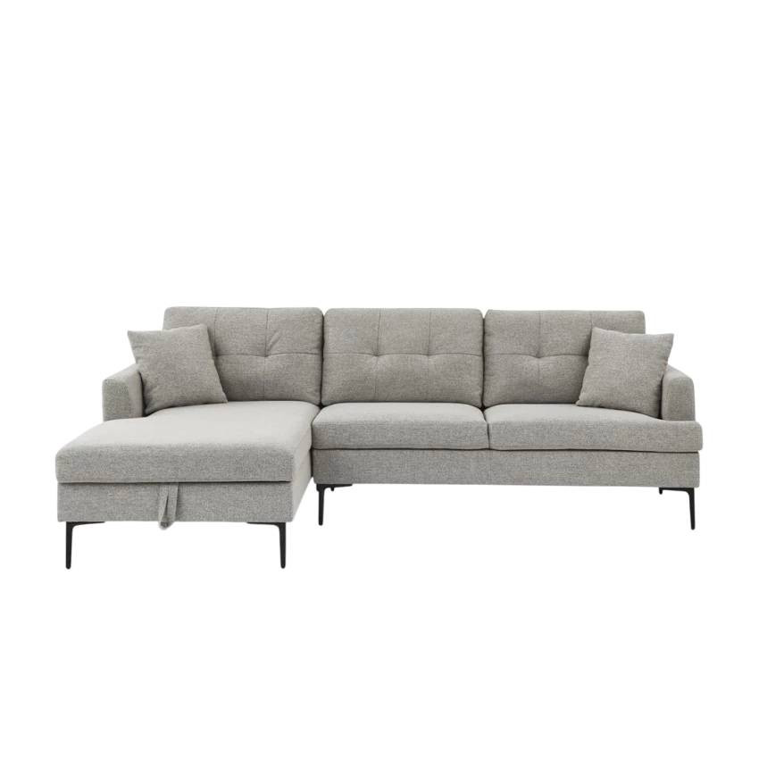Divano angolare 3 posti con chaise longue box tessuto grigio Betulla
