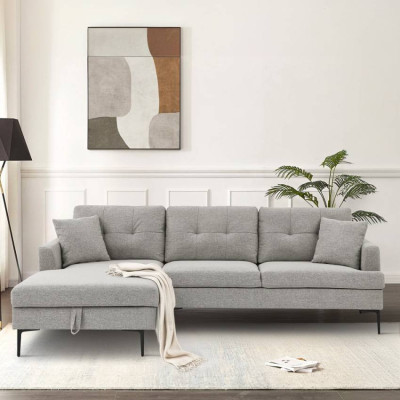 Divano angolare 3 posti con chaise longue box tessuto grigio Betulla