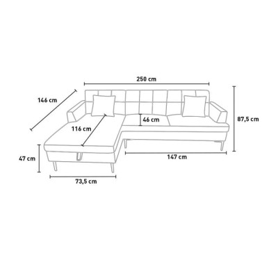 Divano angolare 3 posti con chaise longue box tessuto grigio Betulla