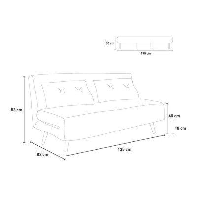 Divano letto 2 posti stile scandinavo in tessuto Noce