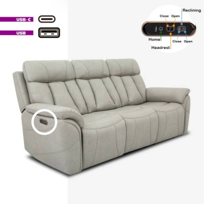 Divano relax elettrico 3 posti schienale reclinabile 2 USB Ippocastano