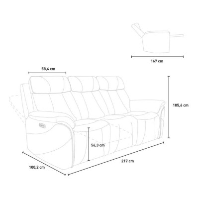 Divano relax elettrico 3 posti schienale reclinabile 2 USB Ippocastano